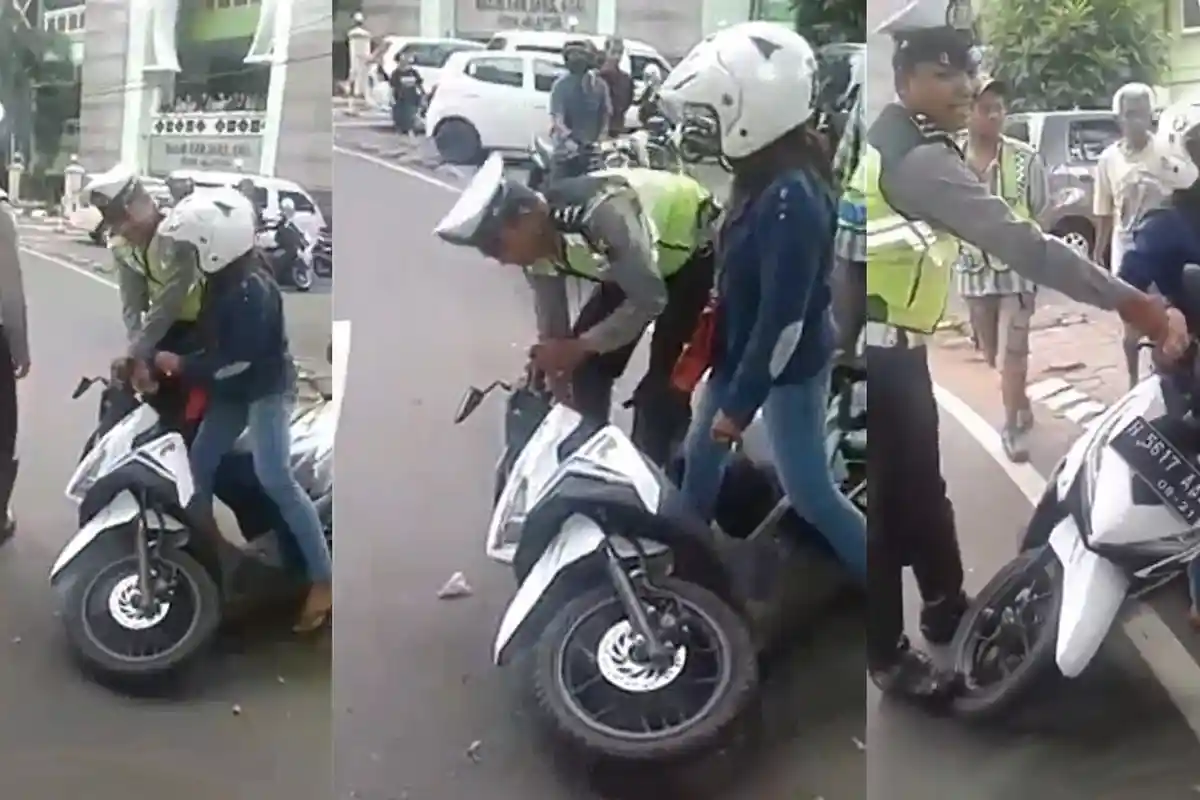 Tak Bawa STNK, Wanita Ini Ngamuk Sampai Ngesot Saat Motornya Hendak Disita Polantas