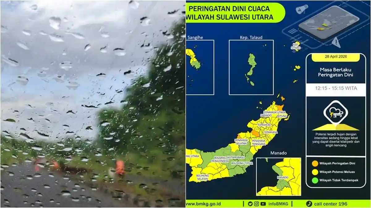 Update Peringatan Dini Cuaca di Sulut Siang Ini Selasa 28 April 2026, Info BMKG Waspada Hujan Lebat