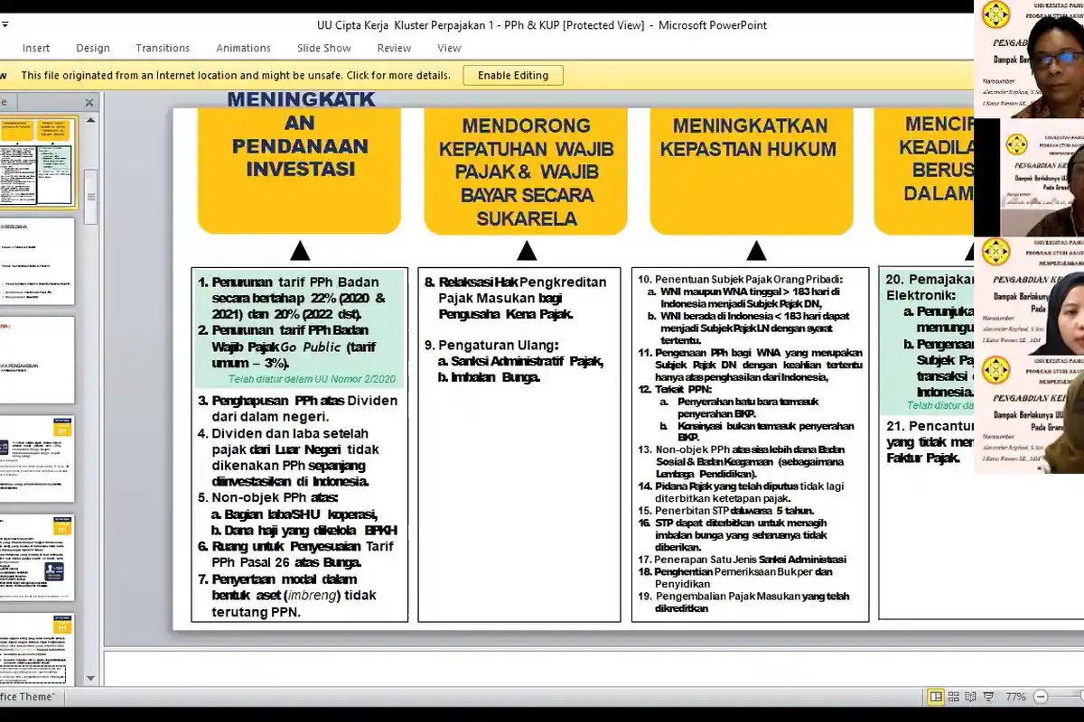 PKM Dosen Universitas Pamulang Bahas Dampak UU Cipta Kerja Klaster Perpajakan, Pengaruhi Investasi