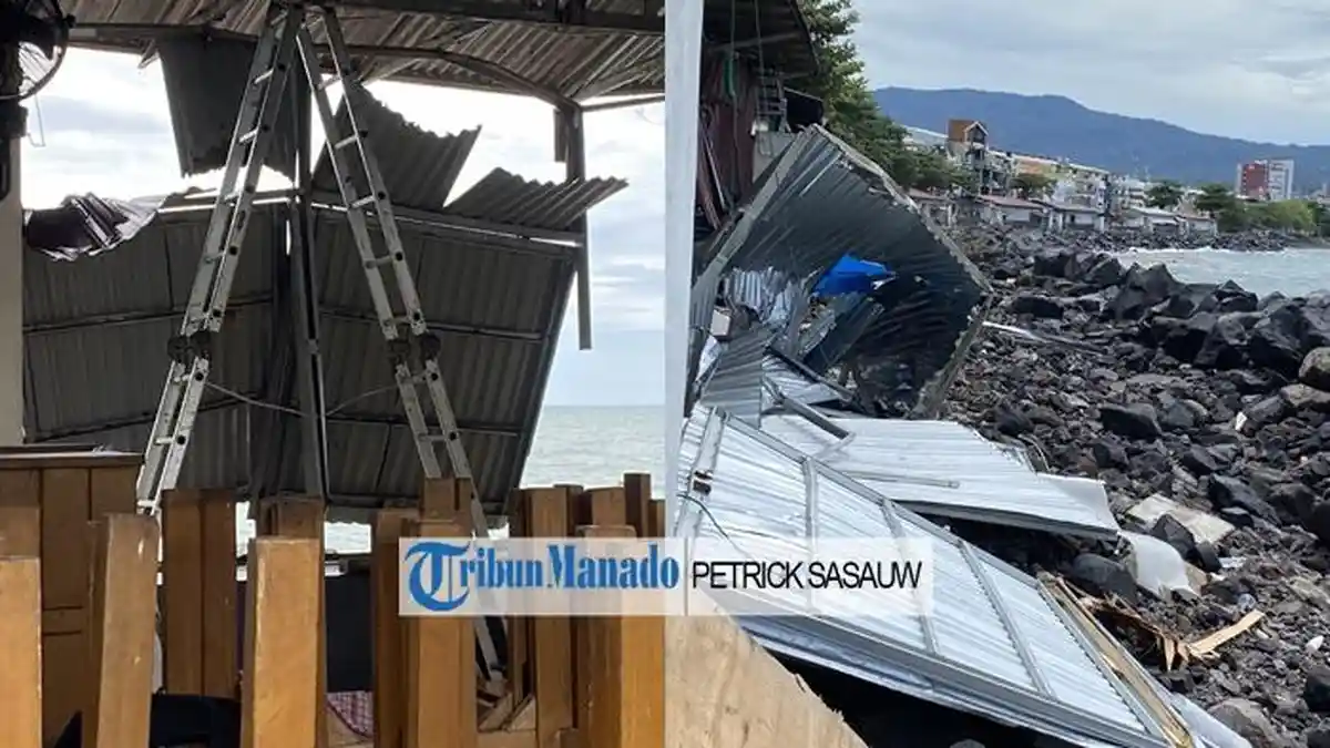 Pengusaha Alami Kerugian, Rumah Makan di Kawasan Megamas Manado Diterjang Ombak dan Angin