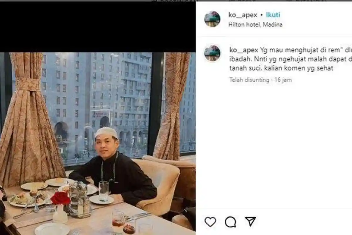 Ko Apex Umrah Bareng Dinar Candy, Beri Pesan Agar Tak Menghujat