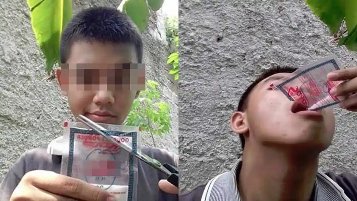 Kelakuan Anak Ini Bikin Ngelus Dada, Tenggak Micin Langsung dari Bungkusnya