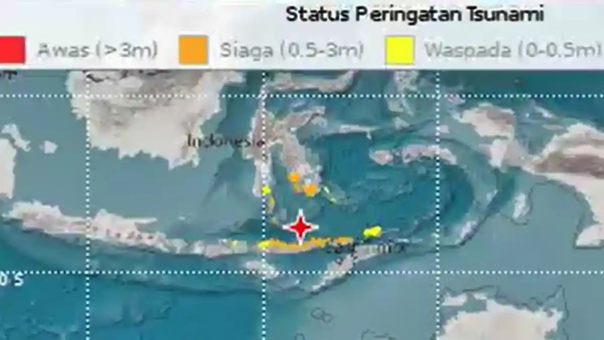 Gempa 7.5 SR Selasa 14 Desember 2021 di NTT Info BMKG, Peringatan Dini Tsunami di 5 Wilayah Dirilis