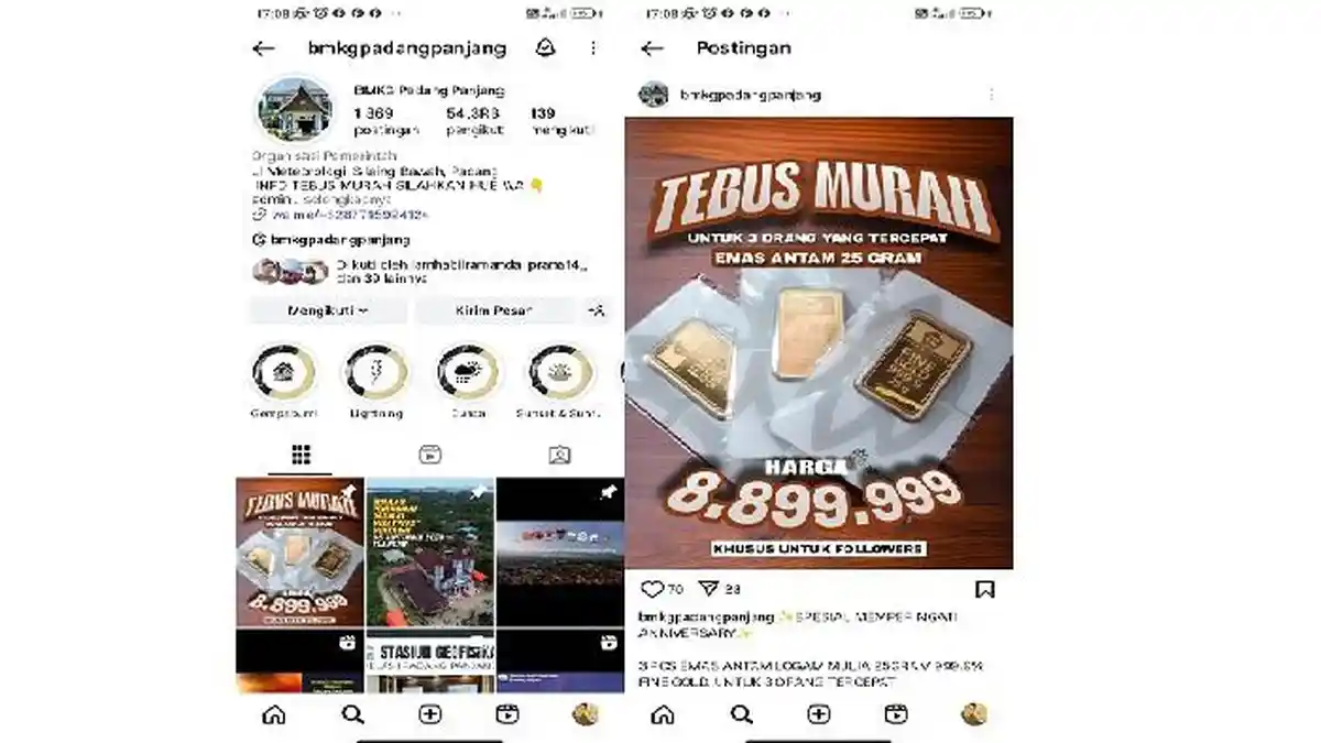 Akun Instagram BMKG Padang Panjang Diretas: Promosikan Emas Antam, Waspada Penipuan!