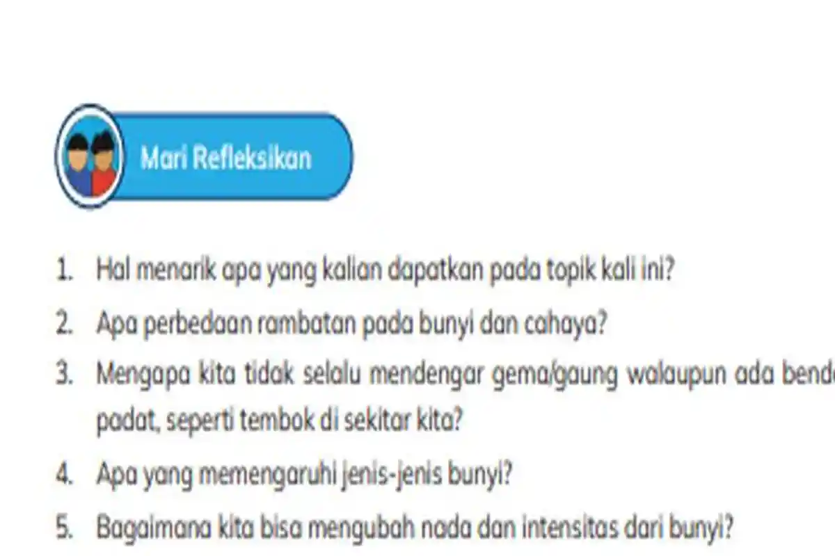 Soal IPAS Kelas 5 SD Kurikulum Merdeka, Kunci Jawaban Refleksi Topik C Bunyi dan Sifatnya Halaman 27