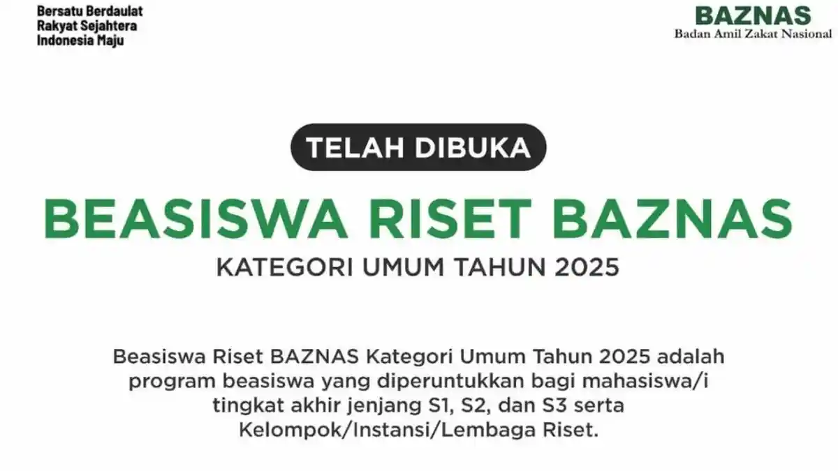 Pendaftaran Beasiswa Riset BAZNAS 2025 Masih Dibuka, Ini Syarat hingga Cara Daftarnya