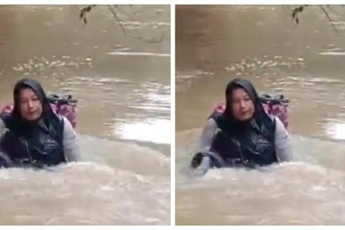Viral Aksi Bu Bidan Seberangi Sungai Karena Jembatan Roboh: Sudah Ditunggu Pasien