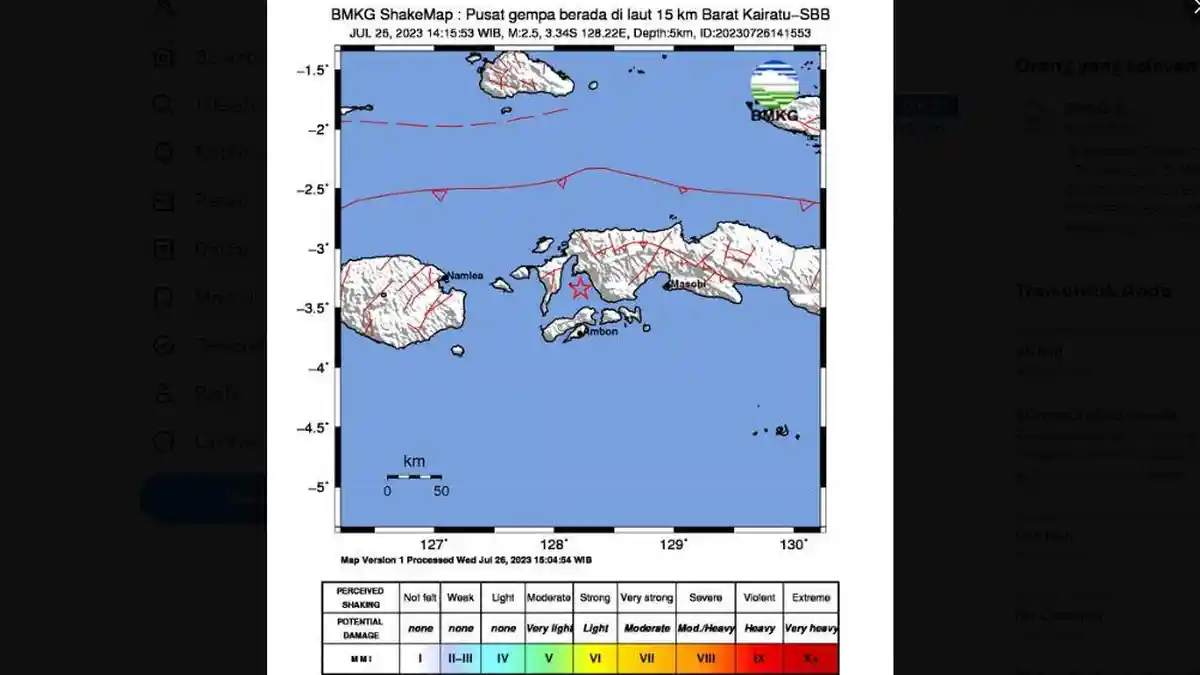 Gempa Bumi Hari Ini Rabu 26 Juli 2023, Info BMKG: Berpusat di Laut, Kedalaman 5 Km