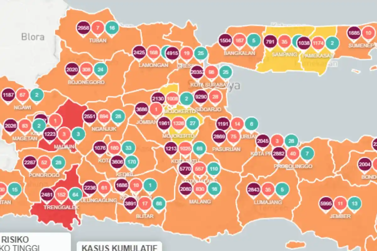 Daerah Zona Merah Jawa Timur 9 Februari 2021: Kabupaten Madiun, Kabupaten Trenggalek