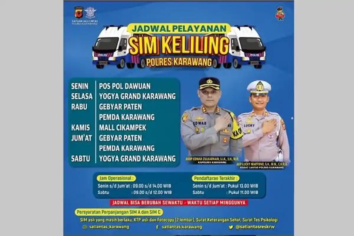 Layanan SIM Keliling Karawang, Kamis 5 September 2024 ini, di Mall Cikampek Hingga Pukul 15.00 WIB