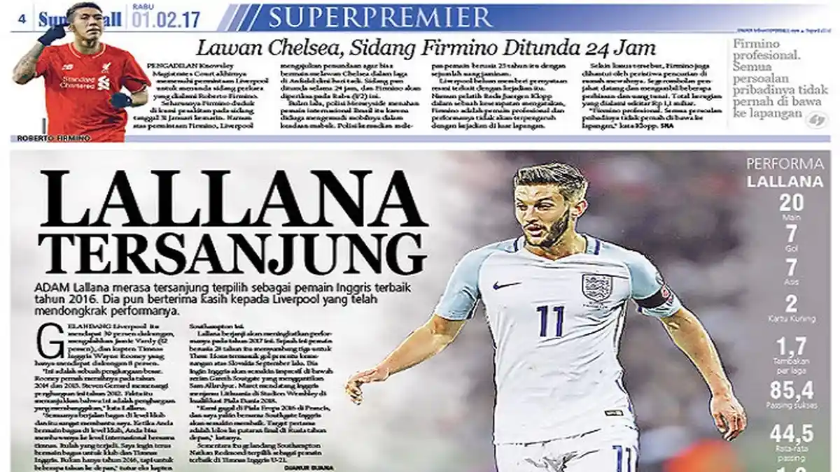 Adam Lallana Tersanjung Terpilih Sebagai Pemain Terbaik Inggris