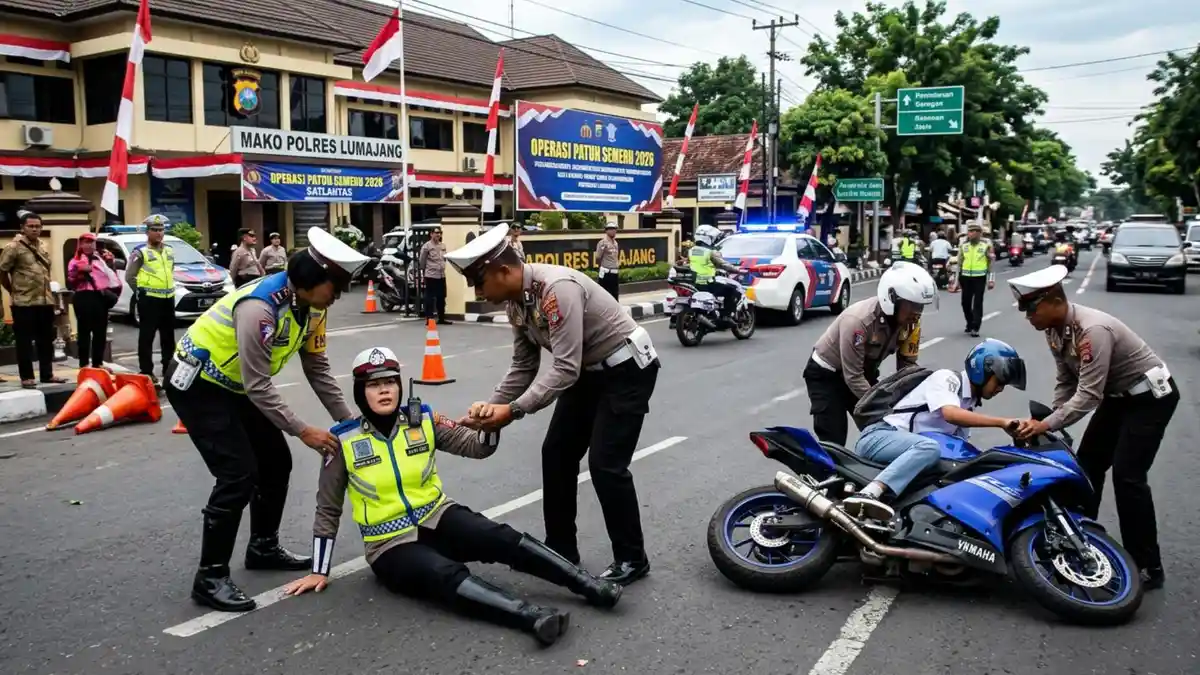 Pelajar SMA Tabrak Polwan Demi Hindari Razia Patuh