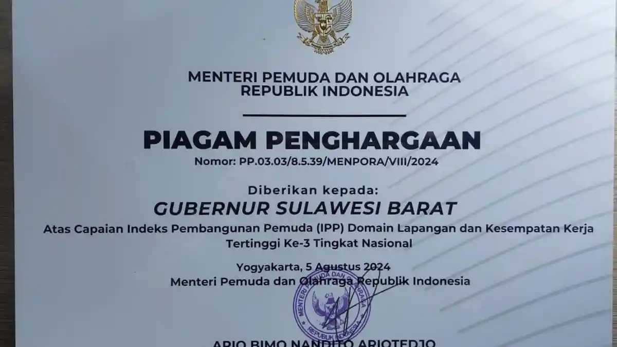 Indeks Pembangunan Pemuda Terbaik Ketiga Indonesia Diraih Pemprov Sulbar
