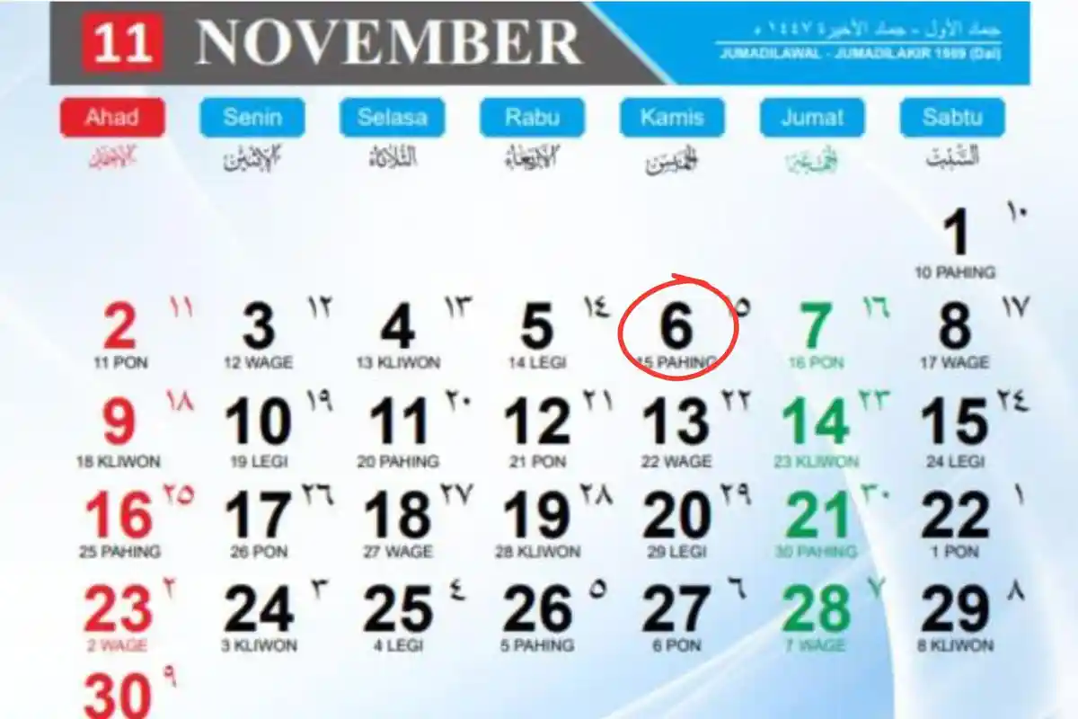 Kalender 2025: 2 Hari  Penting Tanggal 6 November 2025, Cek Kalender Ada Long Weekend Menanti