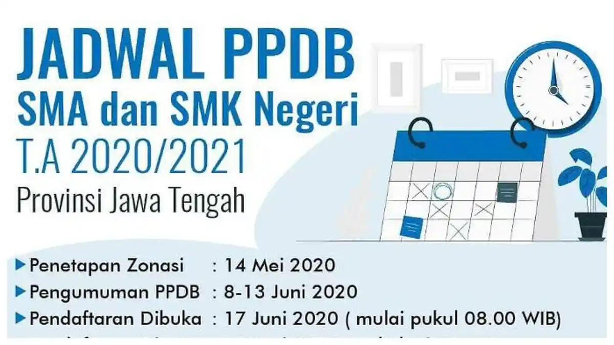 PPDB SMA/SMK di Jateng 2020 Dibuka Hari Ini, Login jateng.siap-ppdb.com, Berikut Syarat & Jadwalnya