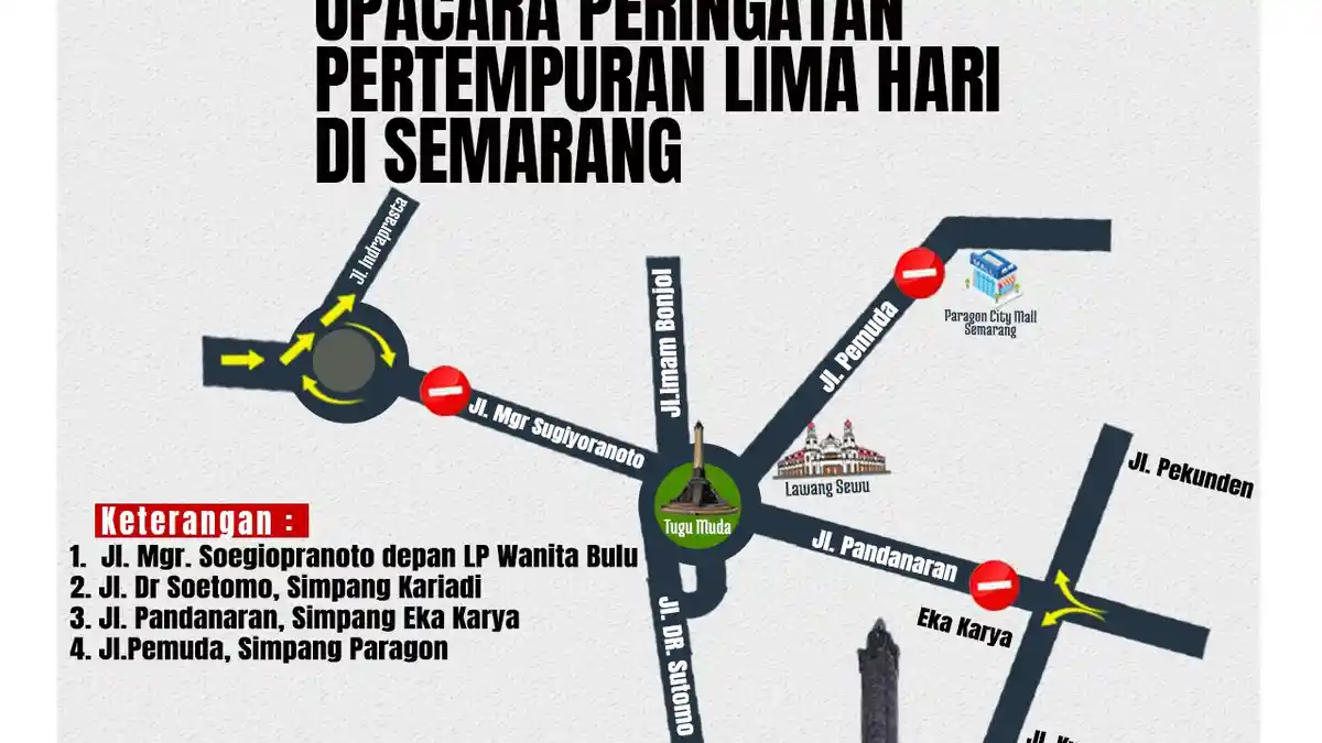 Upacara Peringatan Pertempuran Lima Hari di Semarang, Akses Jalan ke Tugu Muda Tutup Sementara