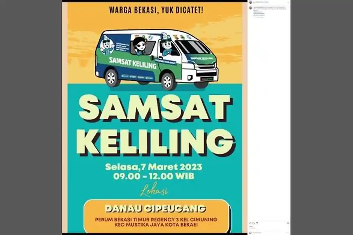 Lokasi Layanan Samsat Keliling di Kota/Kabupaten Bekasi dan Karawang, Selasa 7 Maret 2023  