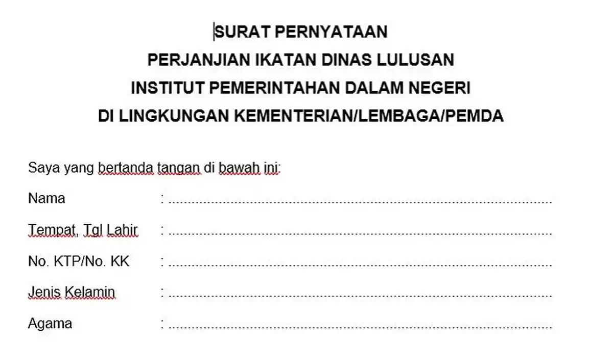 Link Download Surat Pernyataan Ikatan Dinas IPDN 2024