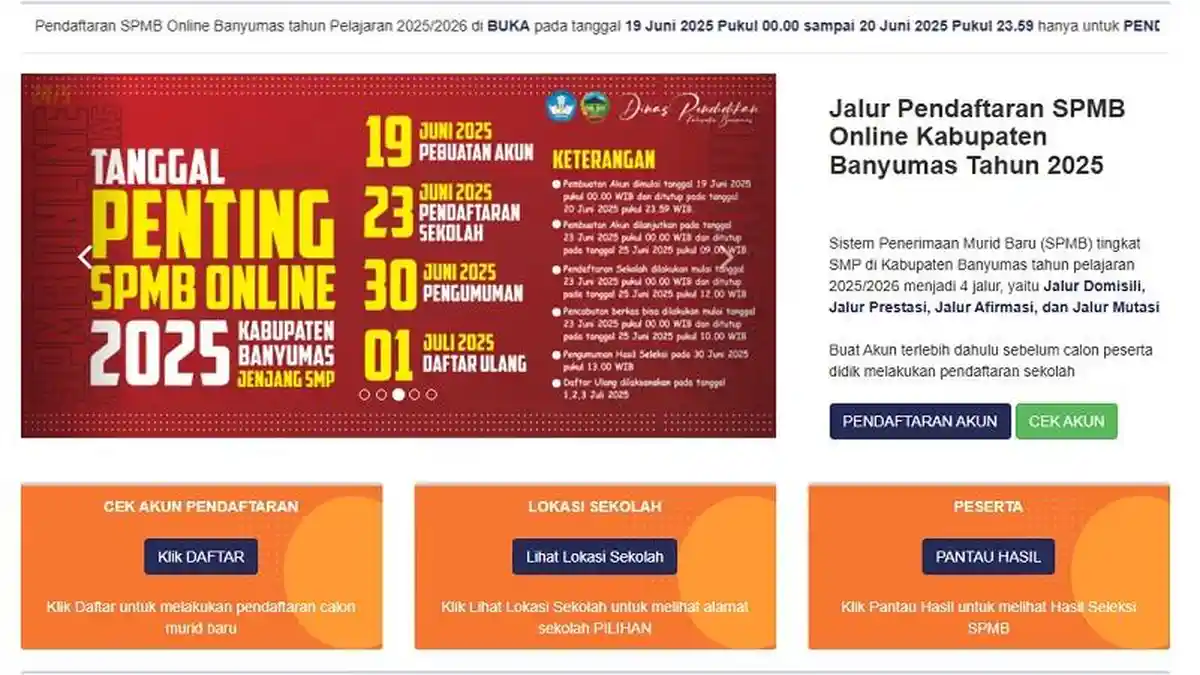 Catat Tanggal Penting SPMB Banyumas 2025: Pendaftaran Bisa Dilakukan Dini Hari