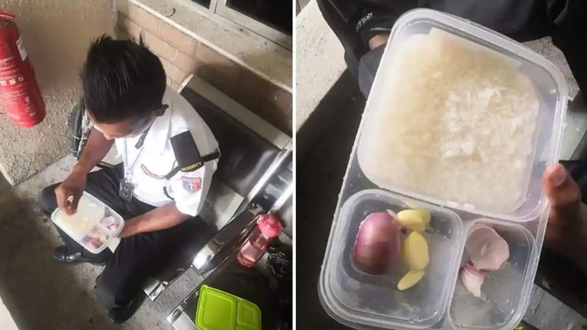 Satpam Makan Nasi Lauk Bawang Merah dan Bawang Putih Viral di Media Sosial