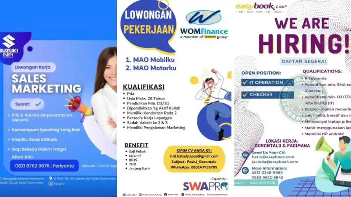 Lowongan Kerja Gorontalo Hari Ini Sabtu, 3 September 2022: Lulusan SMA/SMK Sederajat, D3, dan S1