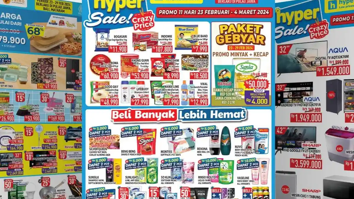 KATALOG Promo Hypermart Hari Ini 27-29 Februari 2024: Blueband Rp7.990 Indomie Karton Rp107.800/dus