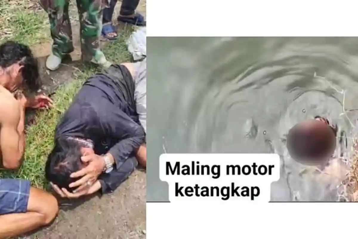 VIRAL Dua Maling Motor di Lombok Tengah Diamuk Massa, Ditendang Sampai Tercebur ke Sawah
