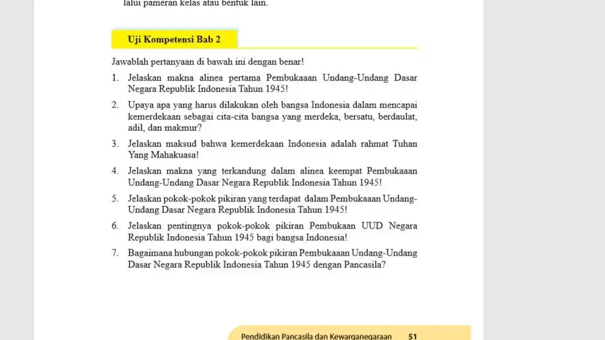 Kunci Jawaban PKN Kelas 9 Halaman 51 Semester 2: Uji Kompetensi 2