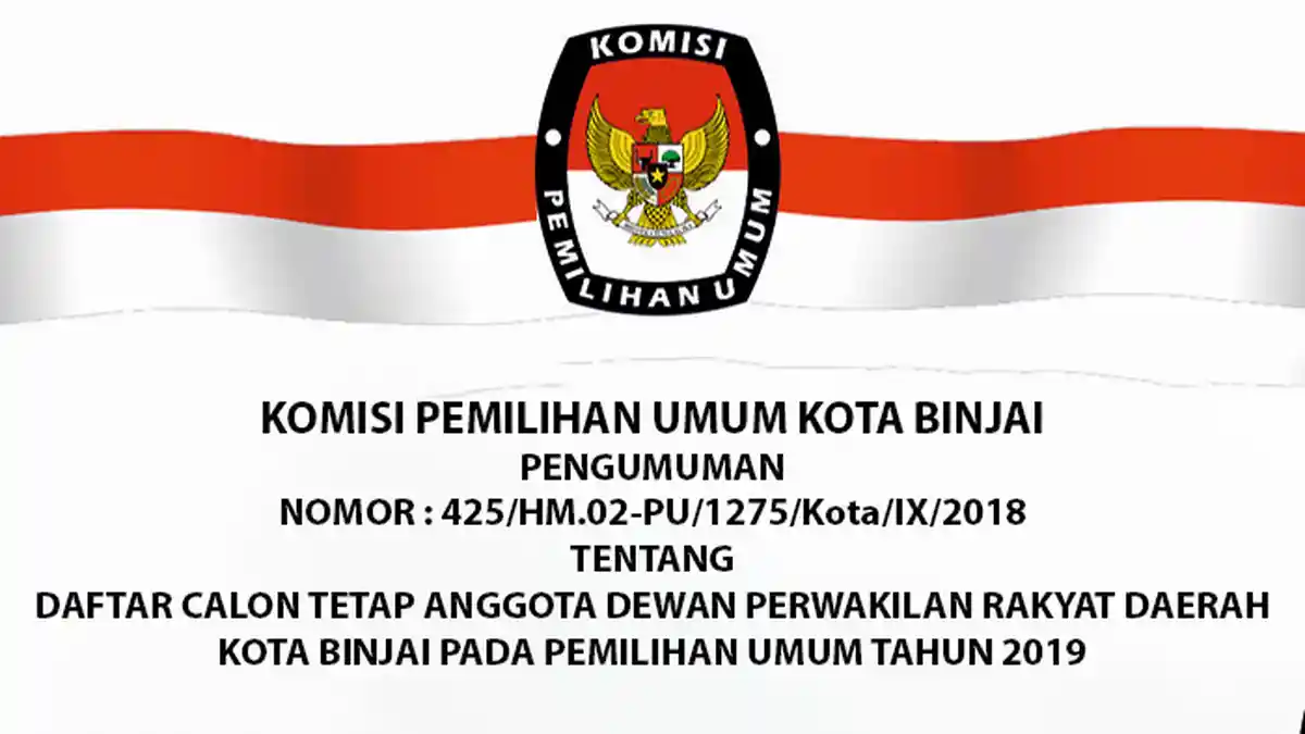 Inilah Daftar Calon Tetap Anggota DPRD Kota Binjai pada Pemilu Tahun 2019
