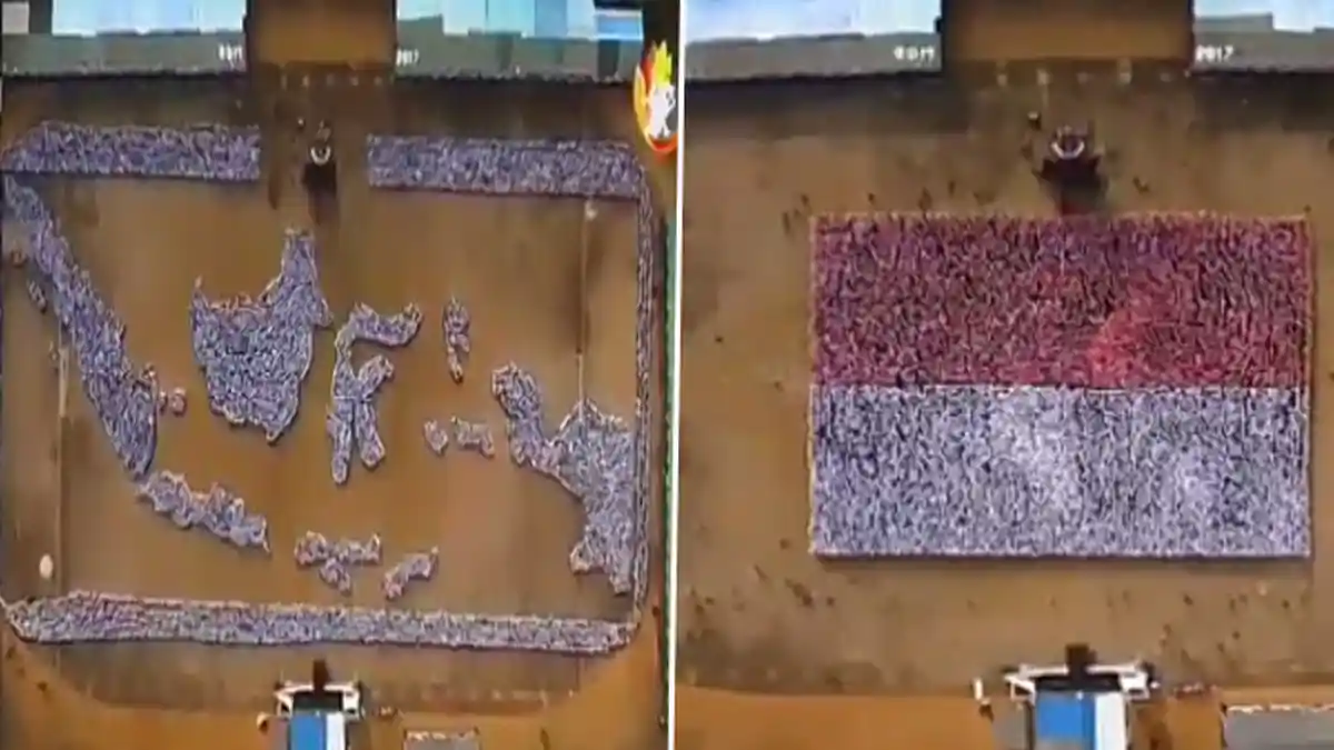 VIDEO Mahasiswa Berbaris Membentuk Peta Indonesia dan Bendera Merah Putih Raksasa Ini Keren Abis