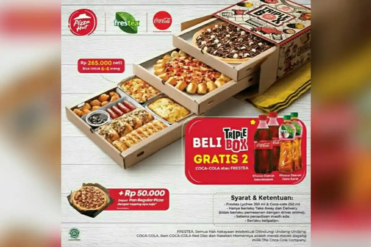 PROMO Pizza Hut Terbaru, Pilihan Menu TripleBox Gratis Coca-Cola hingga Frestea Lychee