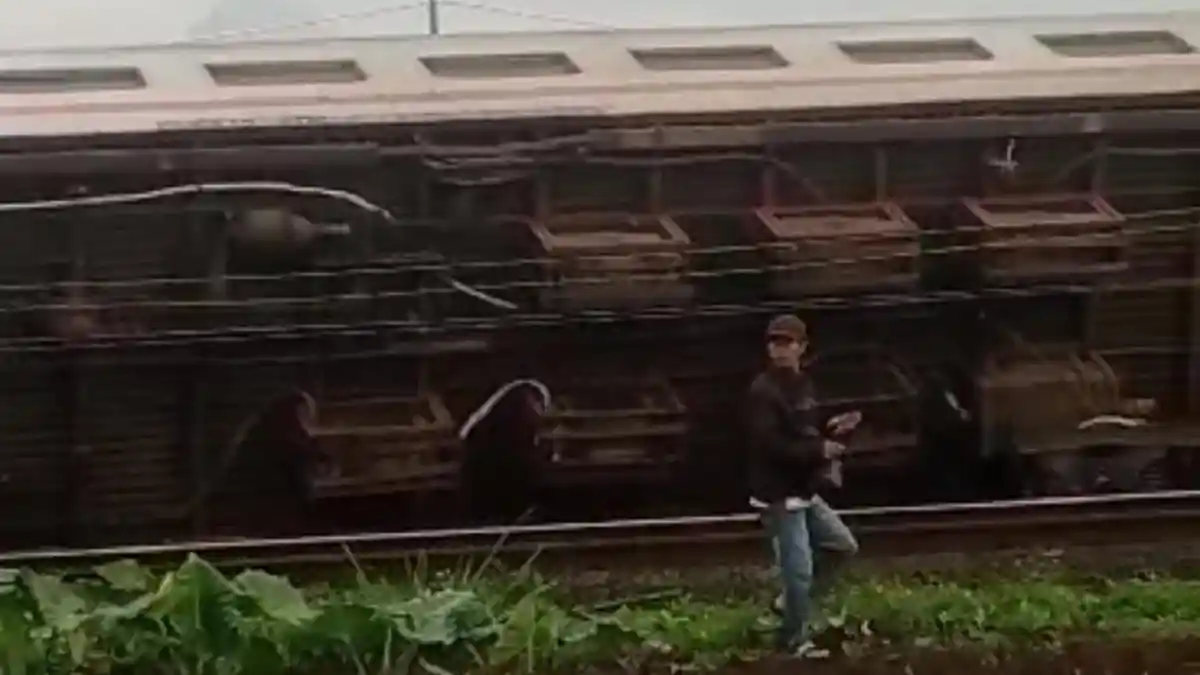 Penampakan Dua Kereta Tabrakan di Cicalengka Bandung, Satu Gerbong Terbalik Hingga ke Area Sawah