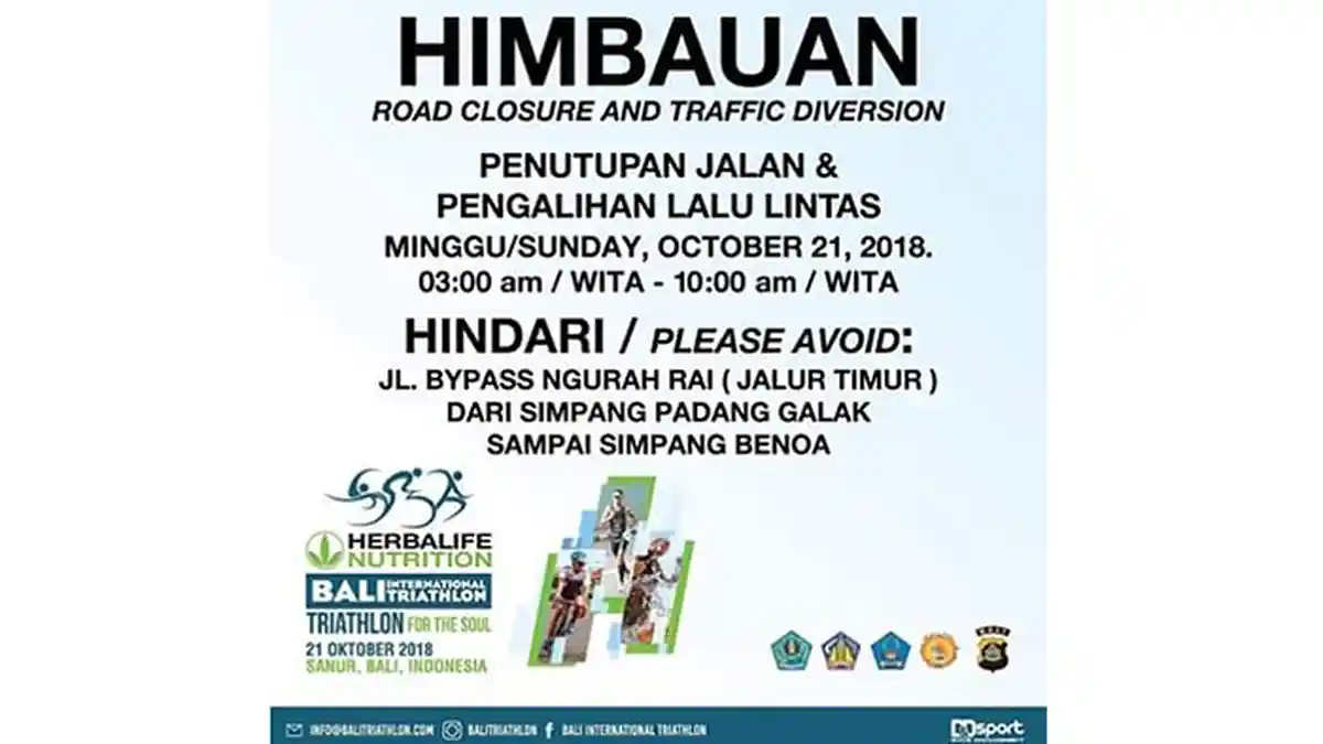 6 Imbauan Polresta Denpasar Terkait Penutupan Jalan saat Herbalife Bali International Triathlon