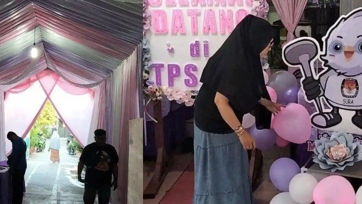Viral Daerah Ini Hias TPS Bernuansa Pink Lengkap Bunga & Balon, Simbol Kasih Sayang di Pemilu 2024