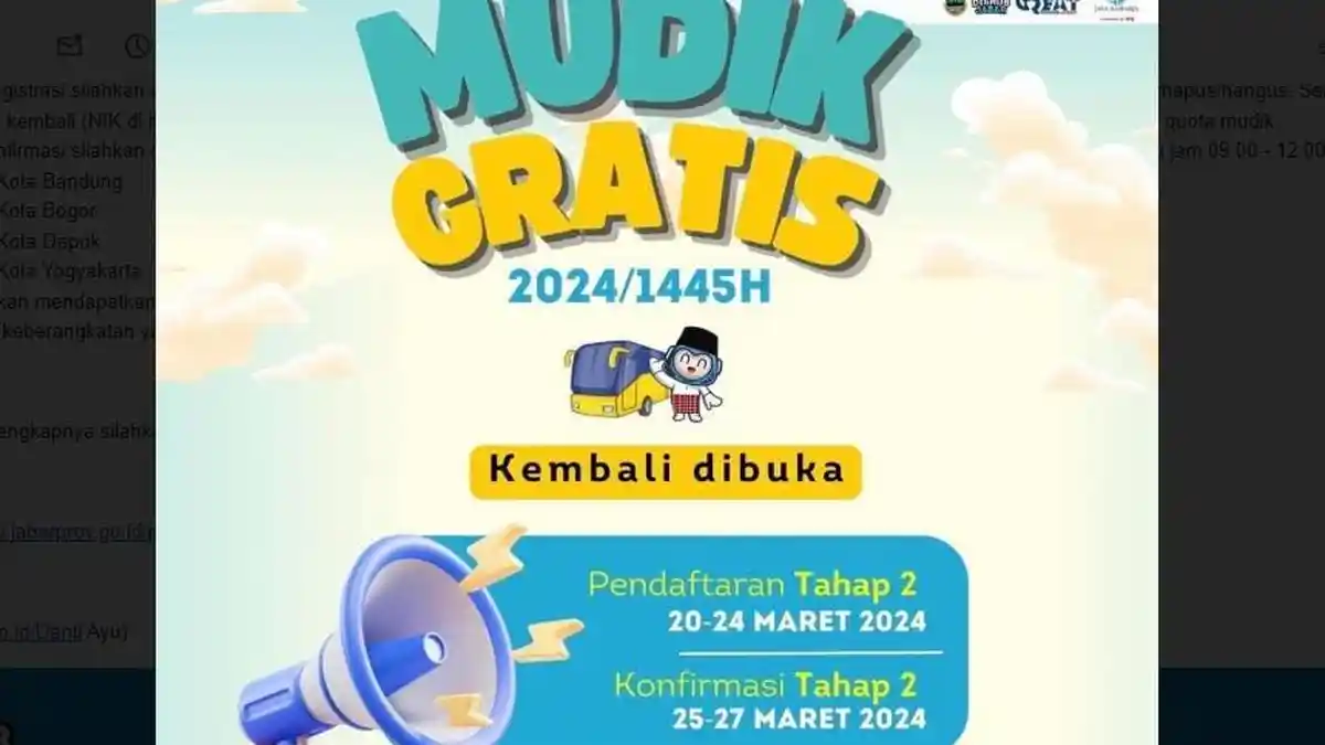 Link dan Cara Pendaftaran Mudik Gratis Tahap Dua Dishub Jabar, Intip Syarat dan Ketentuannya
