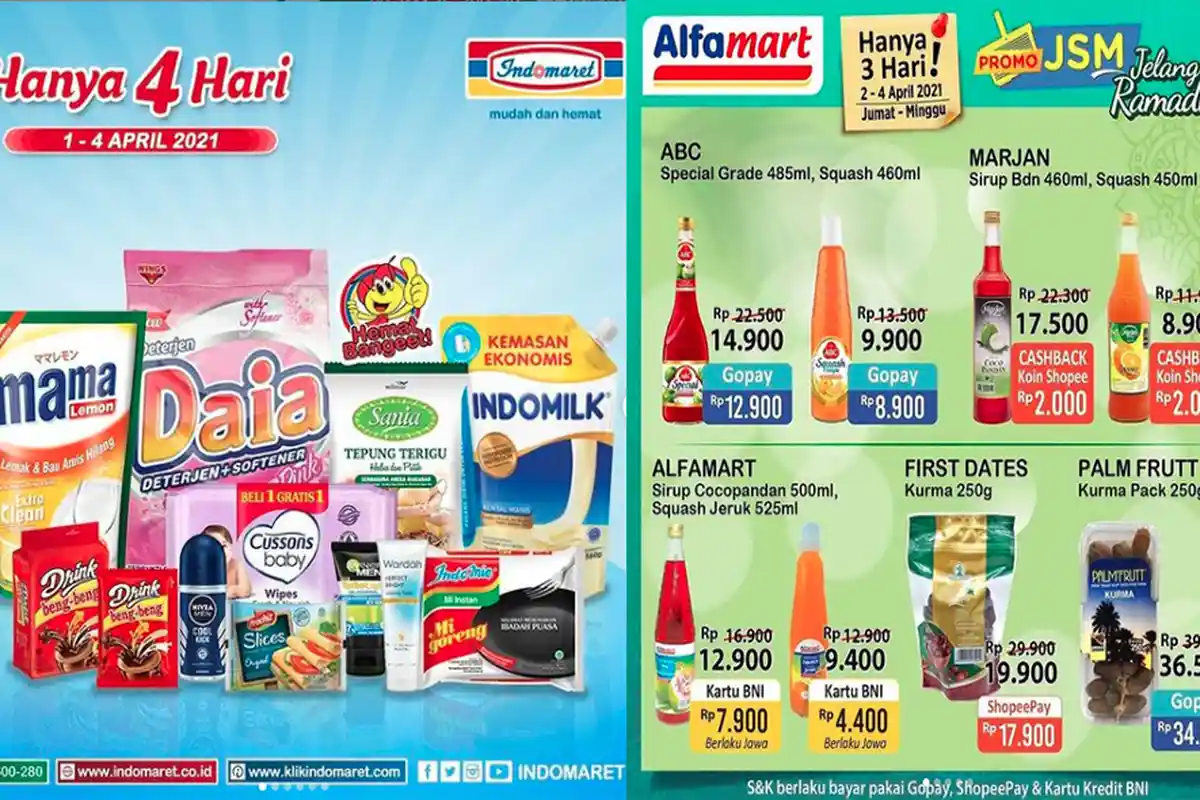 PROMO JSM ALFAMART 2 - 4 April 2021 & PROMO JSM INDOMARET 1-4 April 2021, Cek Diskon Jelang Ramadhan