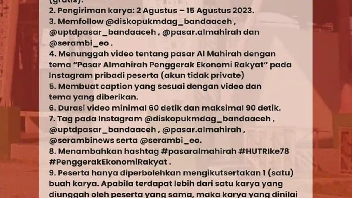 Diskopukmdag Banda Aceh Gelar Kompetisi Video Reel Instagram, Pasar Al Mahirah Penggerak Ekonomi