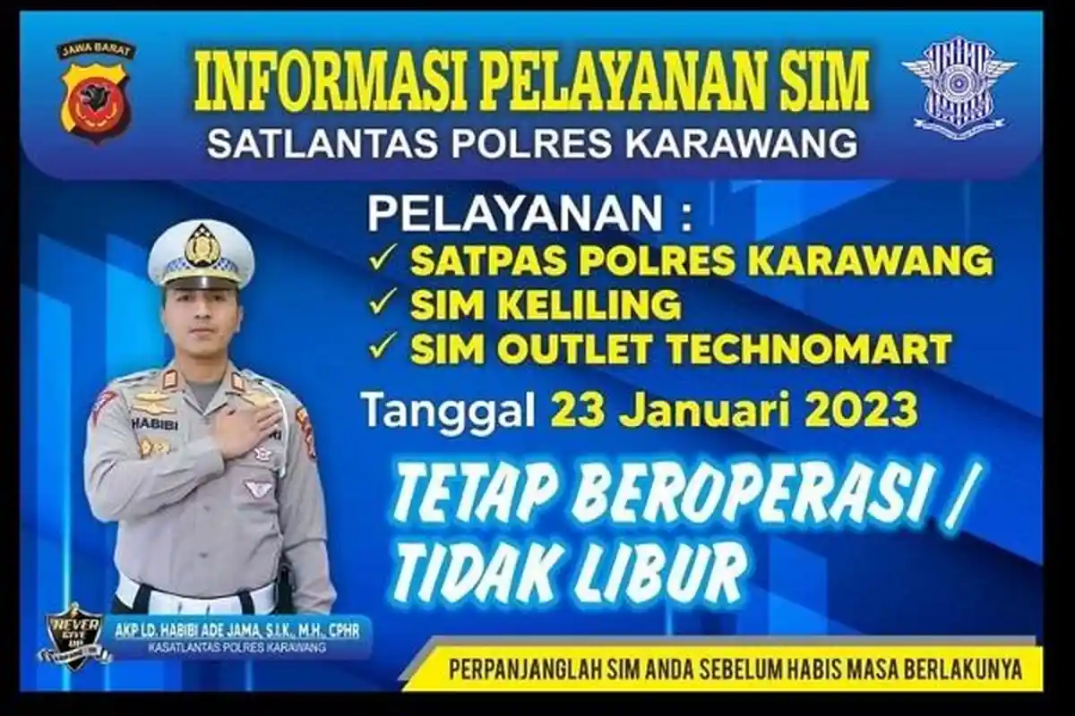Tetap Buka, SIM Keliling Karawang, Senin 23 Januari 2023 di Pos Lantas Dawuan Cikampek