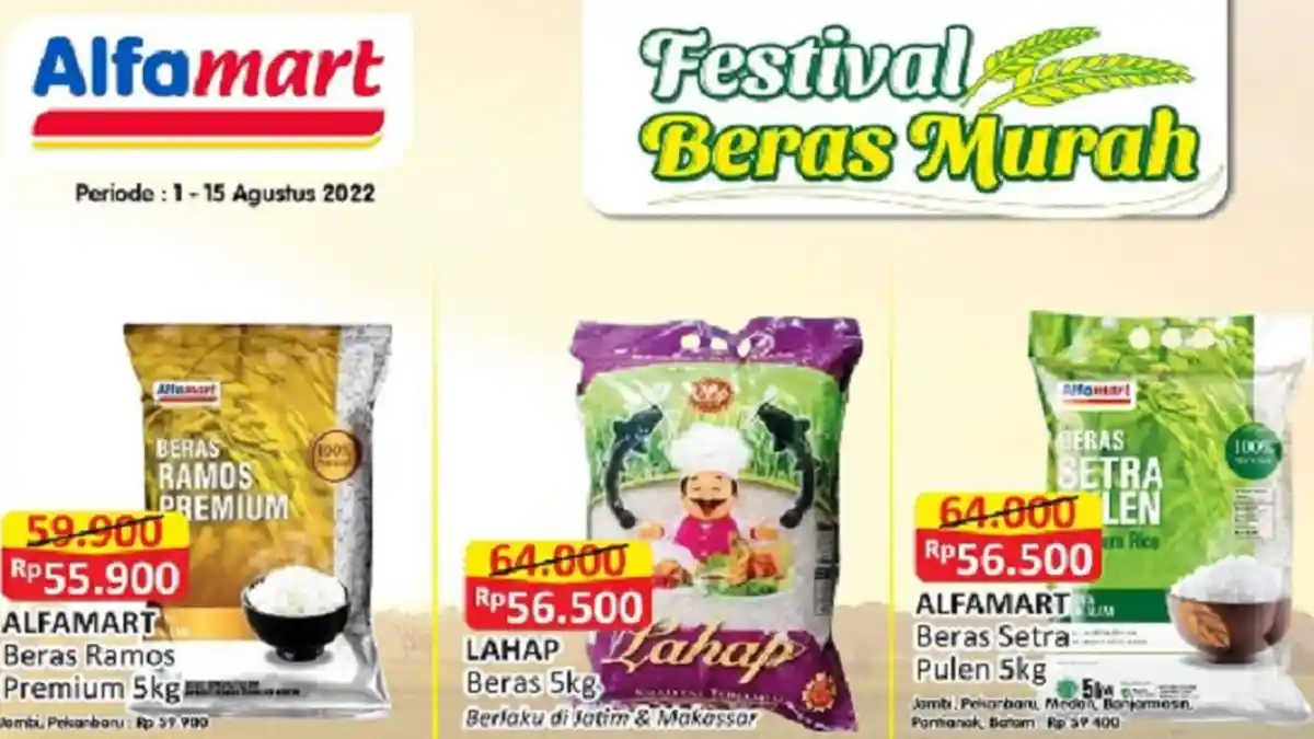 BERLANGSUNG, Promo Alfamart 5-8 Agustus 2022, Beras Murah: Ramos Raja Platinum & Sentra Ramos