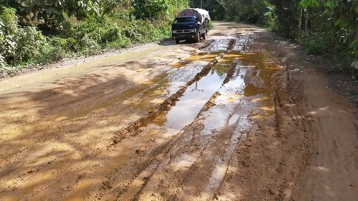 Badan Jalan di Sarah Nyala Aceh Timur Rusak Parah