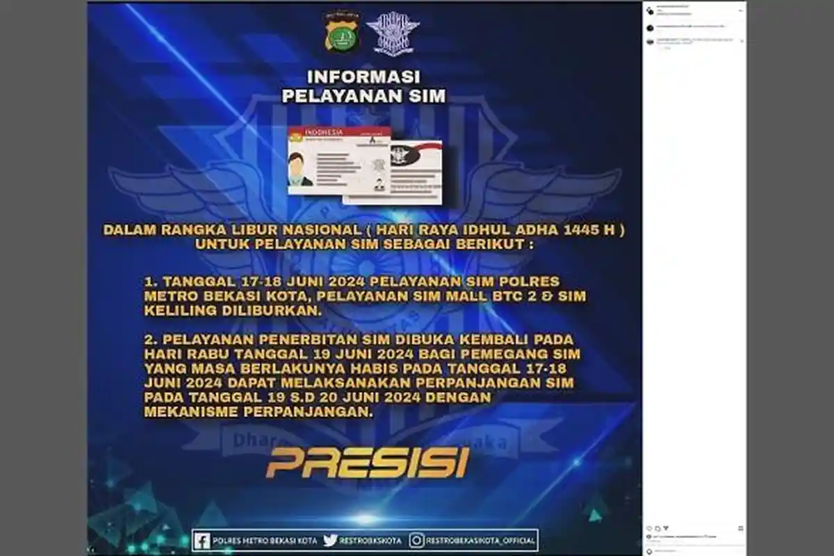 SIM Keliling Kota Bekasi, Selasa 18 Juni 2024 Ini Masih Tutup, Cuti Bersama Hari Raya Idul Adha
