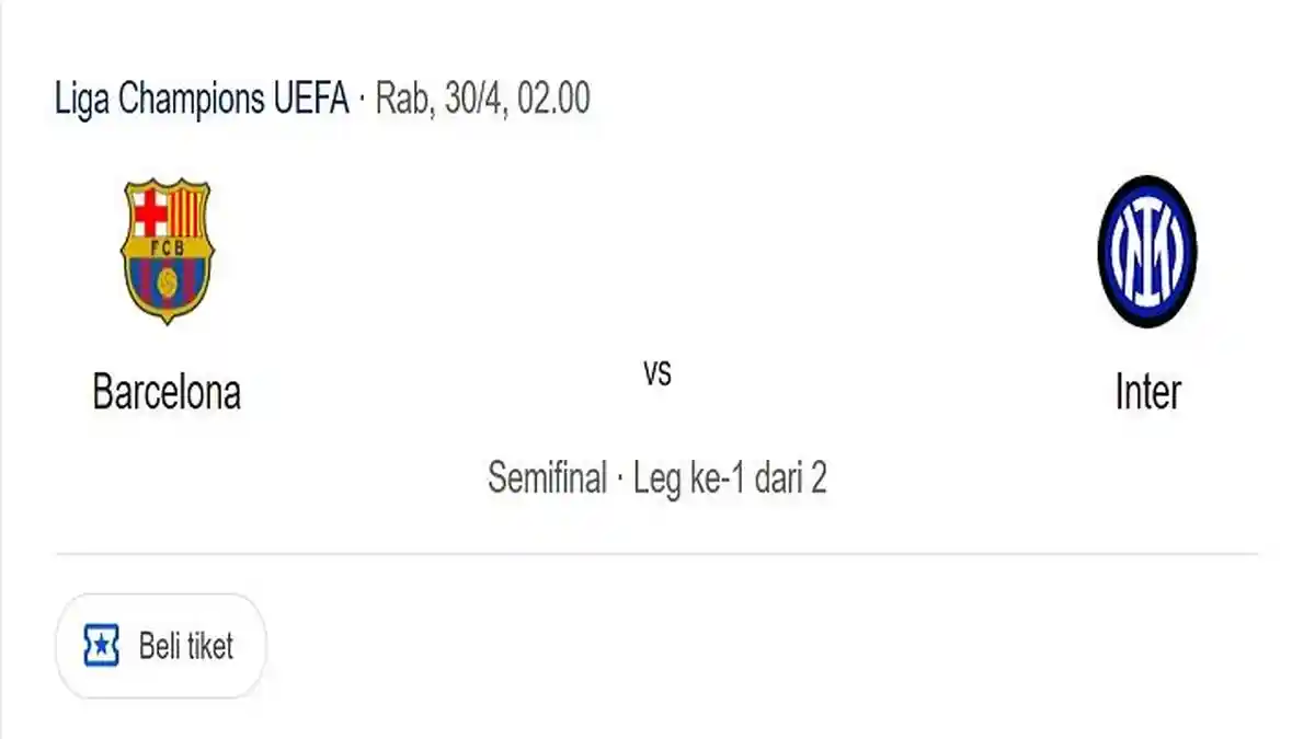 Jadwal Semi Final Liga Champions, Barcelona VS Inter Milan dan Arsenal VS PSG