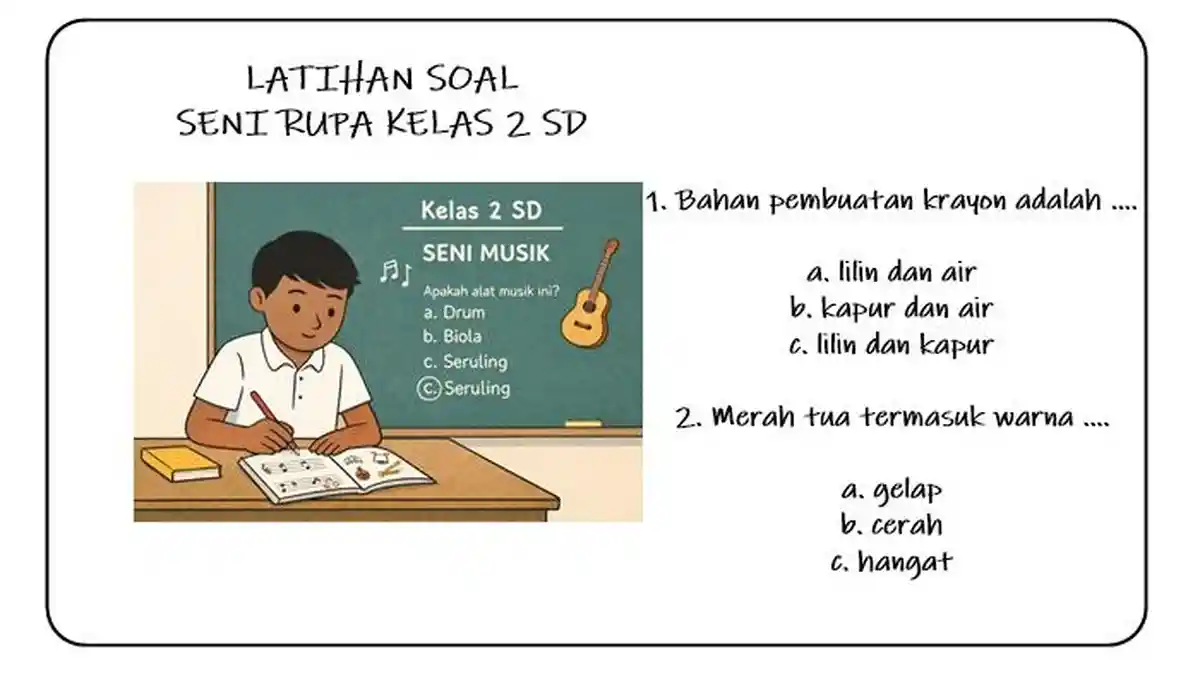 15 Soal Seni Rupa Kelas 2 SD Semester 1 Kurikulum Merdeka, Kunci Jawaban Pilihan Ganda