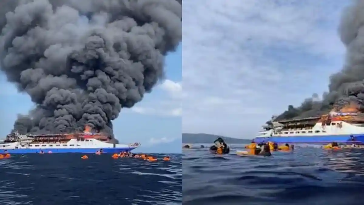 Kapal Terbakar di Perairan Minahasa Utara Sulut, Penumpang Lompat ke Laut