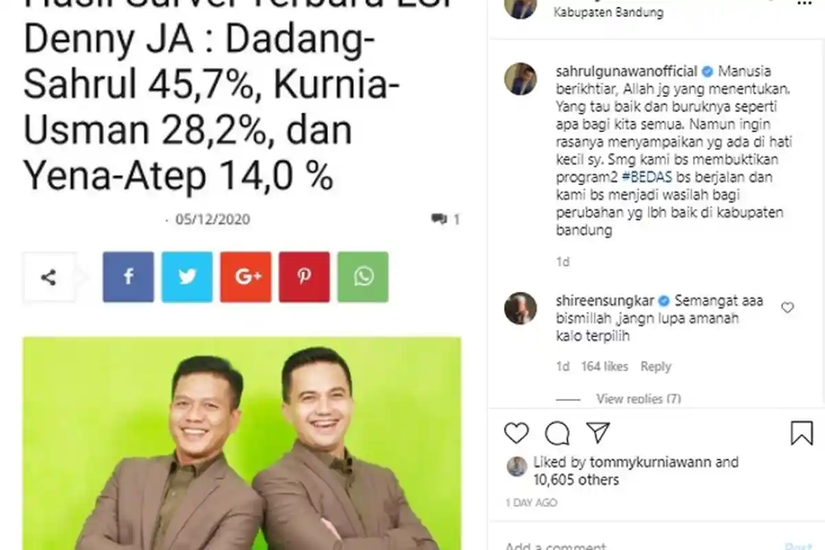 Sahrul Gunawan Pamer Hasil Quick Count Pilkada, Lantas Diperingkatkan Shireen Sungkar Cs