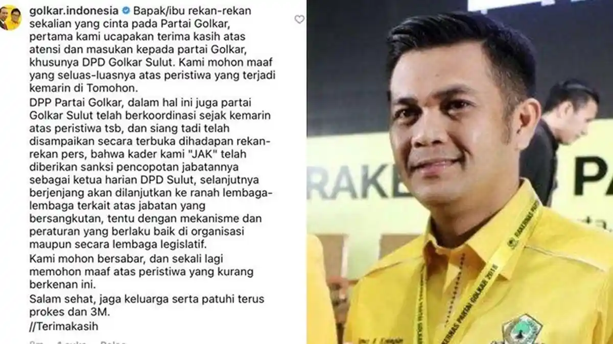 Akun Instagram DPP Golkar Tanggapi Kasus Dugaan Selingkuh James Arthur Kojongian, Ini Isinya