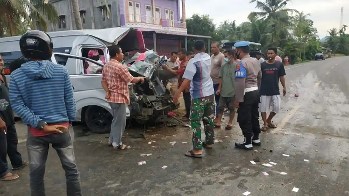 Hiace Tabrak Pohon Kelapa, Satu Penumpang Luka Berat