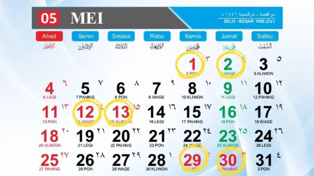 Kalender Mei 2025: Banyak Jadwal Libur, Mulai dari Libur Nasional-Cuti Bersama