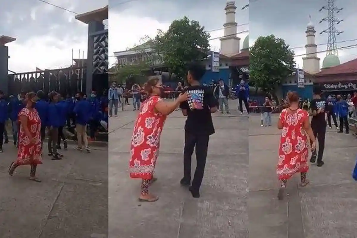 VIRAL Video Emak Berdaster Merah Jemput Anaknya yang Ikut Demo Tolak UU Cipta Kerja Gegara HP Dibawa