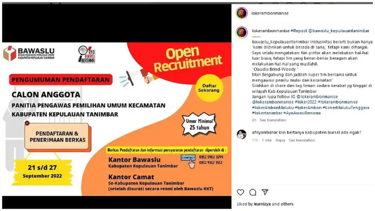 Bawaslu Kepulauan Tanimbar Buka Pendaftaran Panitia Pengawas Pemilu